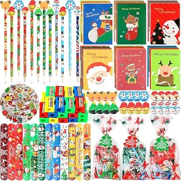 Christmas School Party Favors, 24 Pack Christmas Stationery Goodie Bags