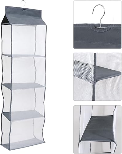 Miniatura 4 de Large Capacity Hanging Closet Organizer Bag with Hook Multi-Layer Clothes Storage Container with Transparent Window and Sturdy Dividers for Bedroom
