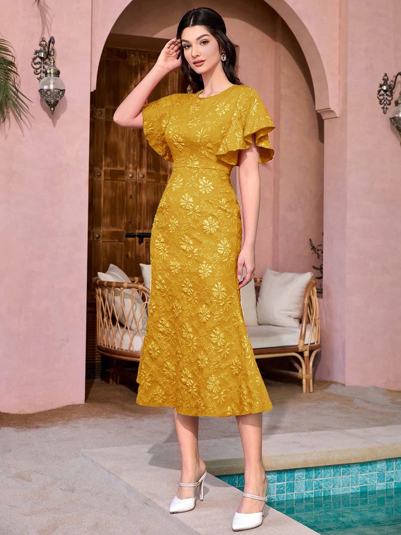 green emerald velvet dress Lady Black Tie - Alisha Gown - Yellow - Tulle A-Line Dress with Open Back main image 0