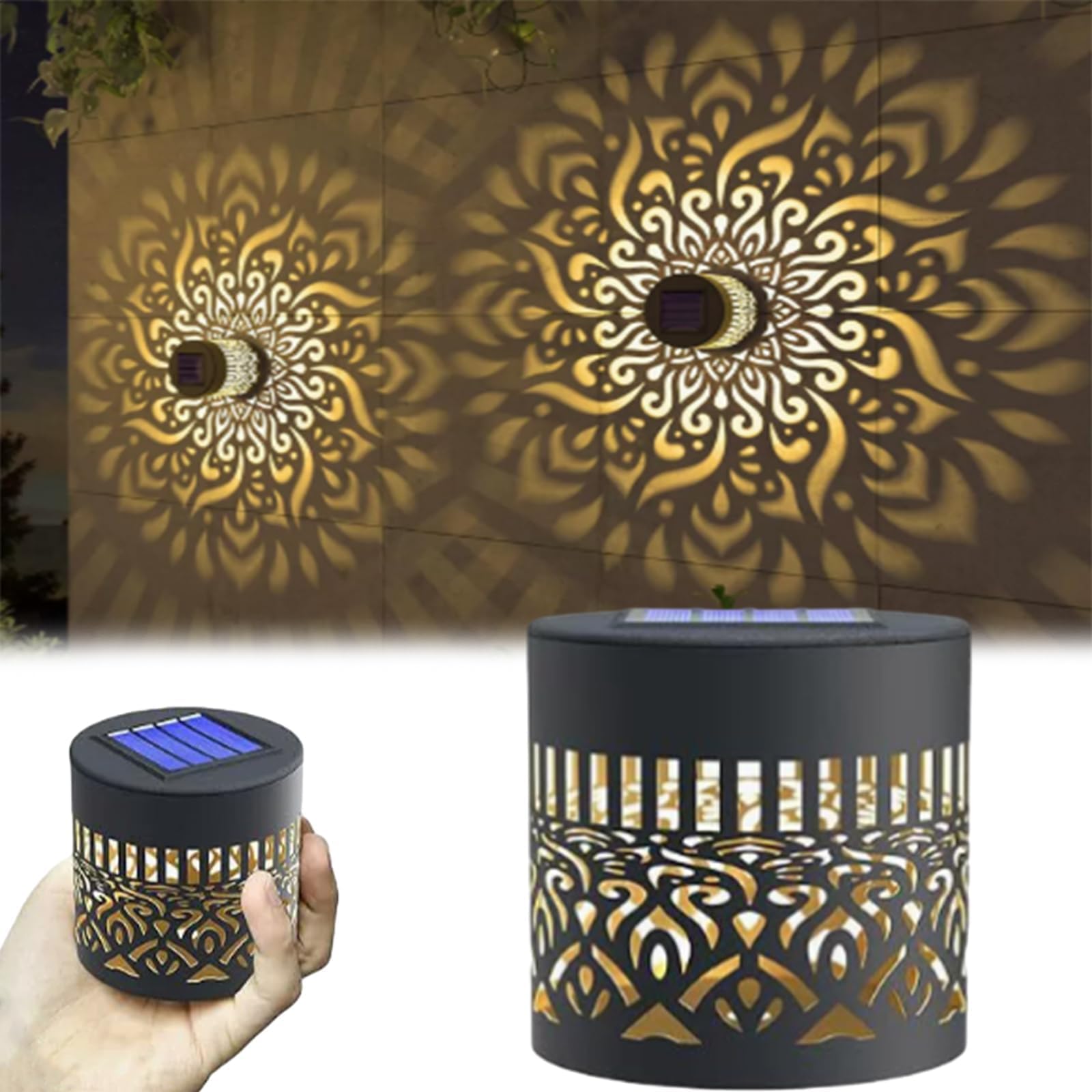 Decorative Solar Mandala Lights Outdoor Metal Mandala Lights for Deck Step Wall Waterproof Fence Light for Garden Post Patio Backyard Yard (1pcs)