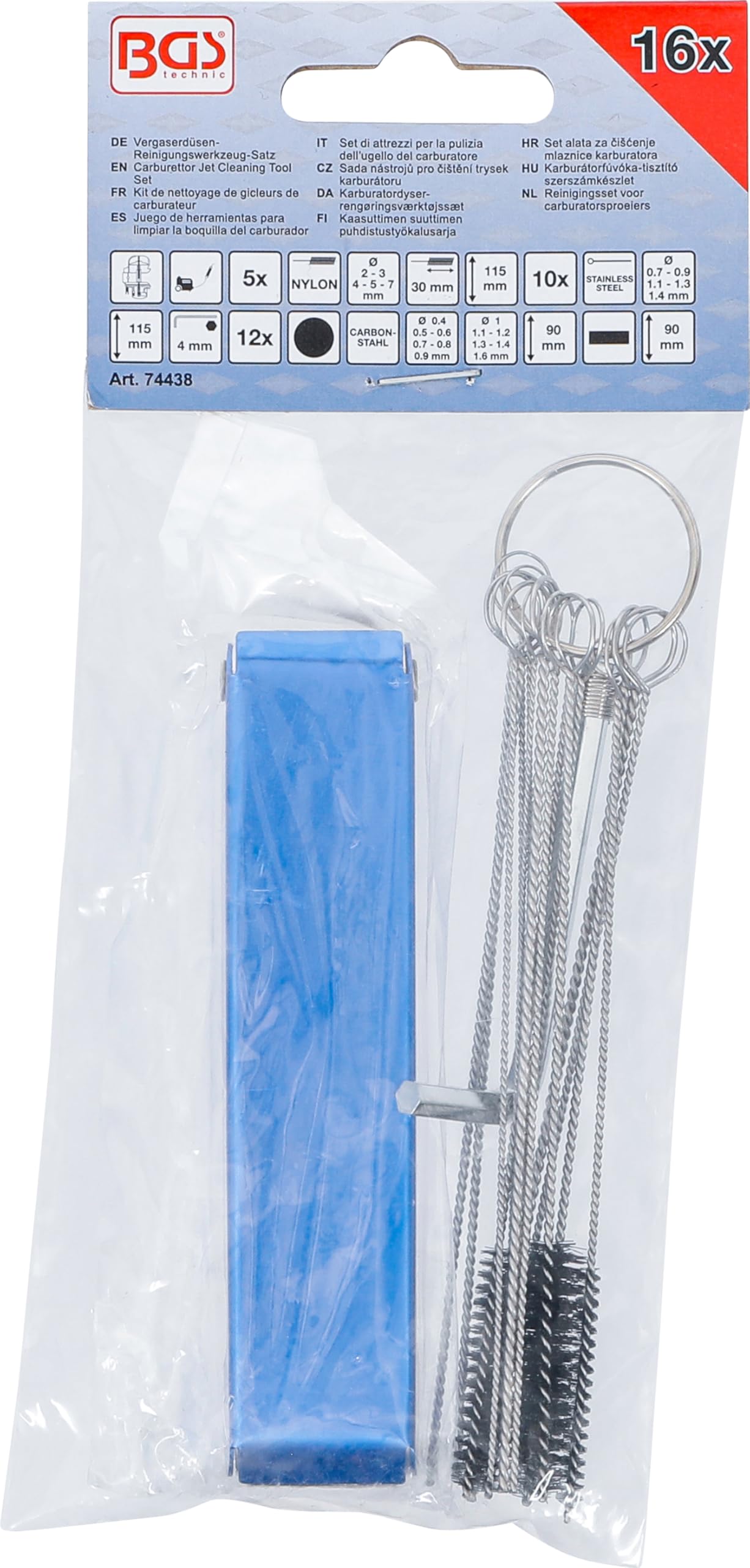 BGS 74438 | Kit de Nettoyage de gicleurs de carburateur | 16 pièces