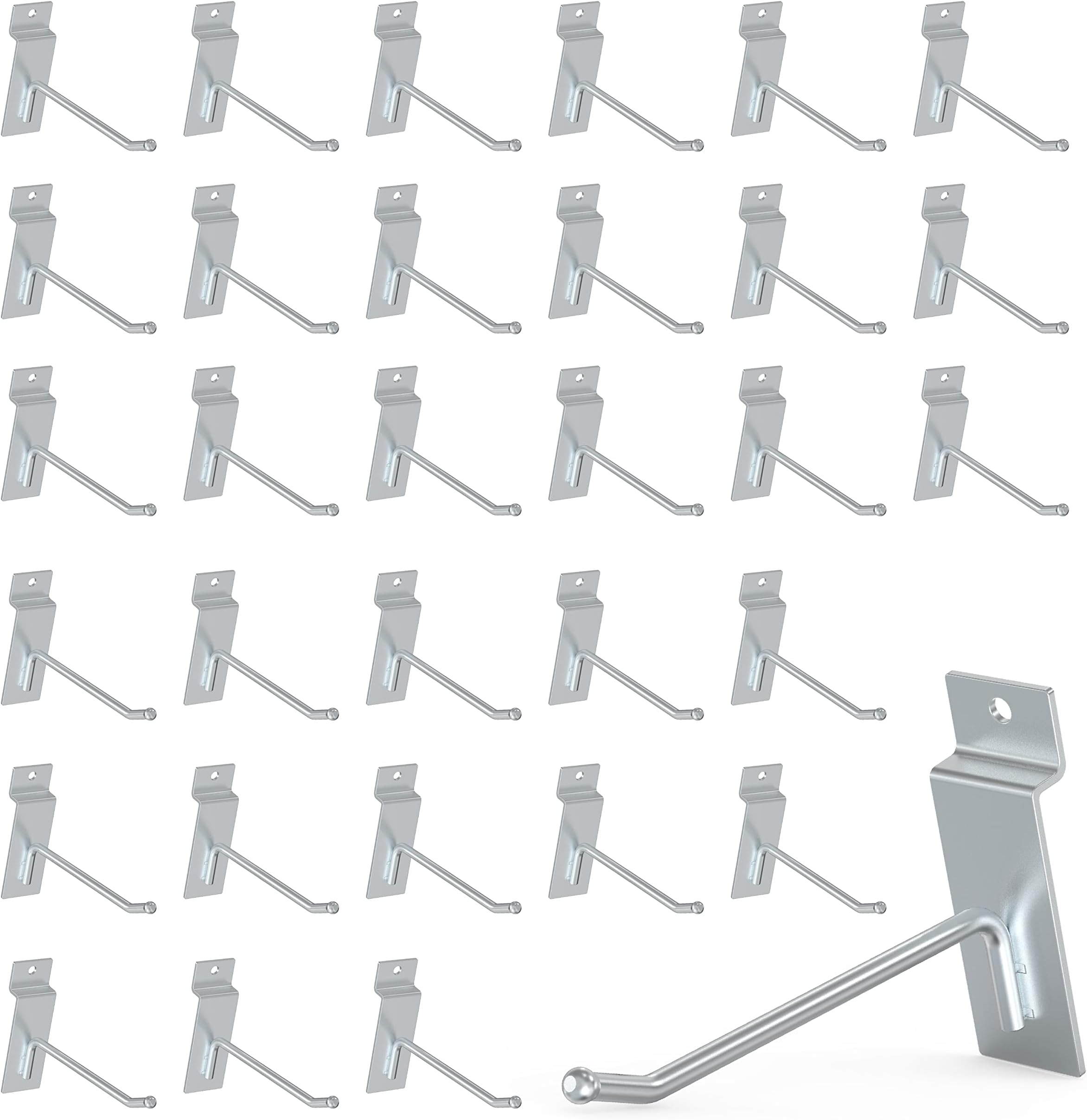 POETISKE Slatwall Panel Hooks - 32PC 6inch Slatwall Accessories Garage Organization Heavy Duty Pegboard Gridwall Display Hooks for Retail Sliver