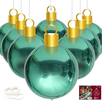 22" Red Orb Ornament Kit Foil Balloon8pcs -Pack of 20 Oversize Hanging Ornaments for Christmas New Year Party Decor Inflatable Ball for Window Display Green