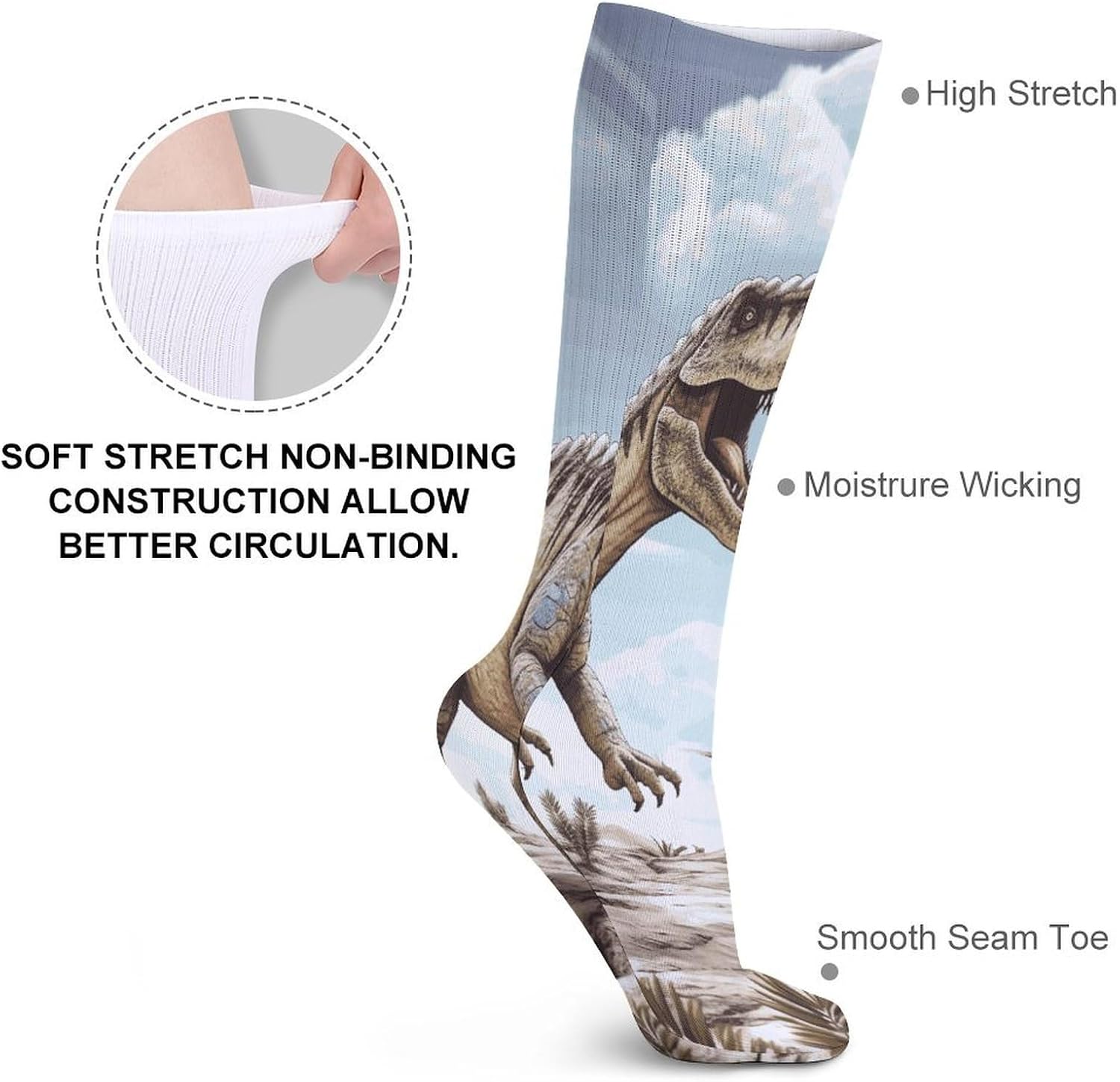 Dinosaur Walking Dinosaur Walking Crew Socks Cozy Casual Calf Socks Lightweight Long Work Sock Breathable Athletic Sock for Hiking Sports Running 5 Pairs
