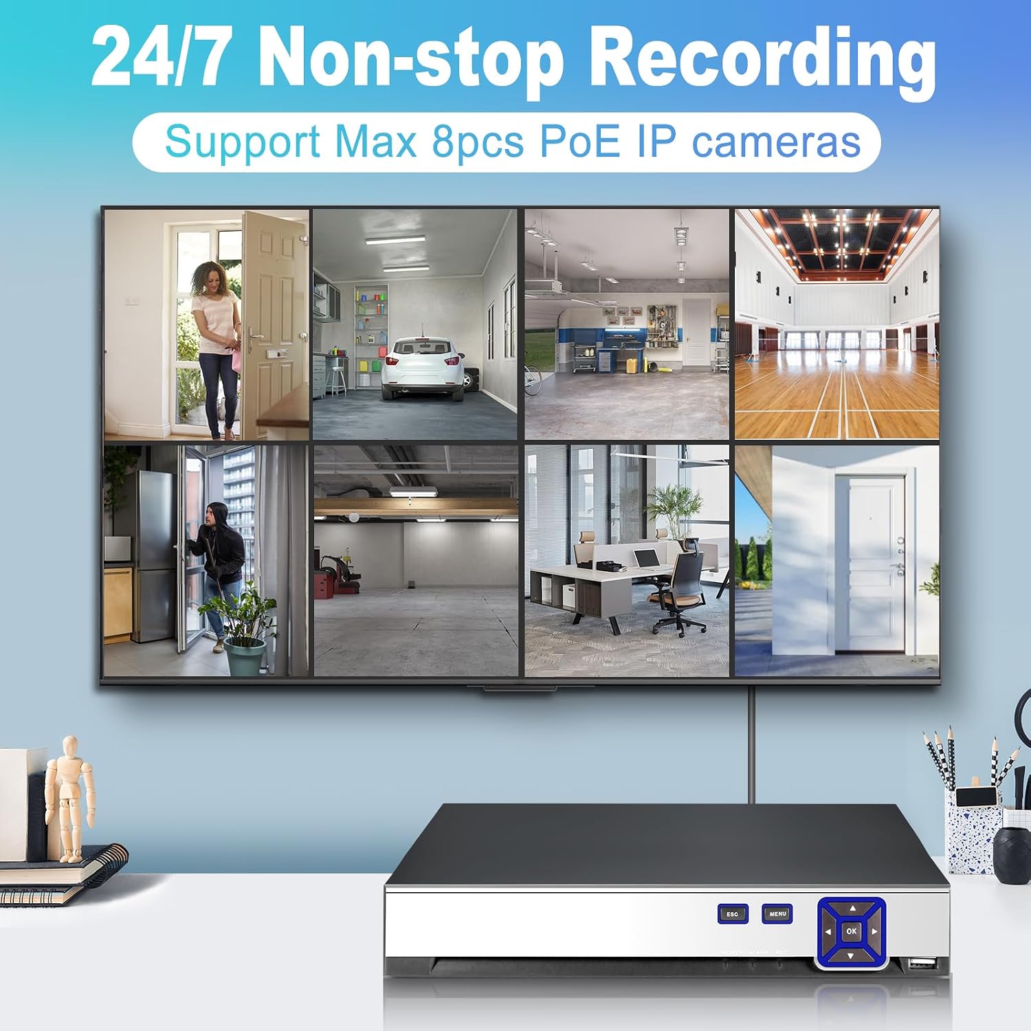 Screenshot of 8-channel live view from NVR