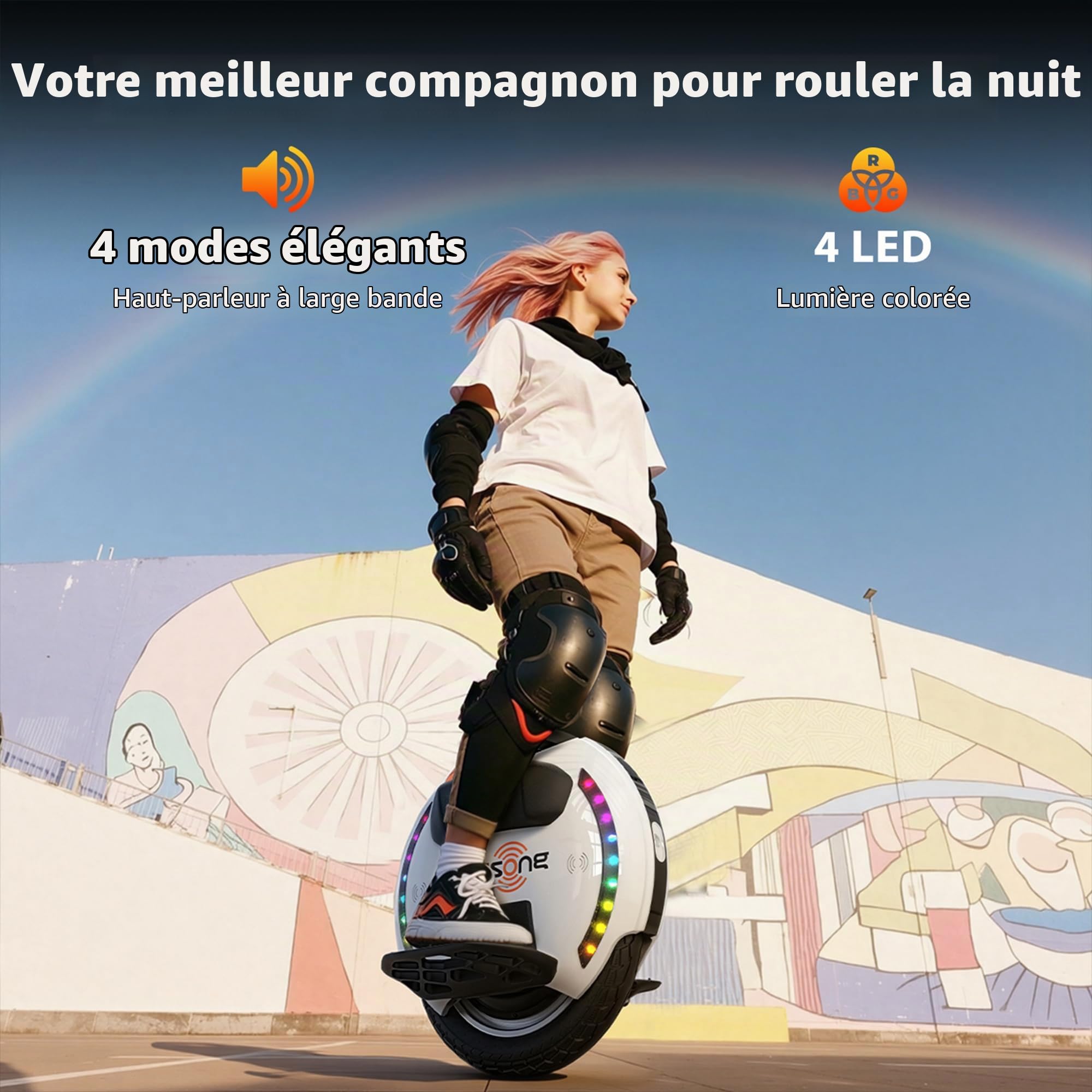 KINGSONG Gyroroue Electrique KS-14D 420 Wh, Adulte,Blanche, Moteur 800W, Autonomie jusqu'à 40km, bridée 25km/h, Pneu Gonflable 14", Haut-Parleur et Bluetooth