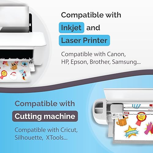 Vista 4 de Papel adhesivo de vinilo imprimible de alta calidad para impresora de inyección de tinta y láser, 32 hojas autoadhesivas, blanco brillante