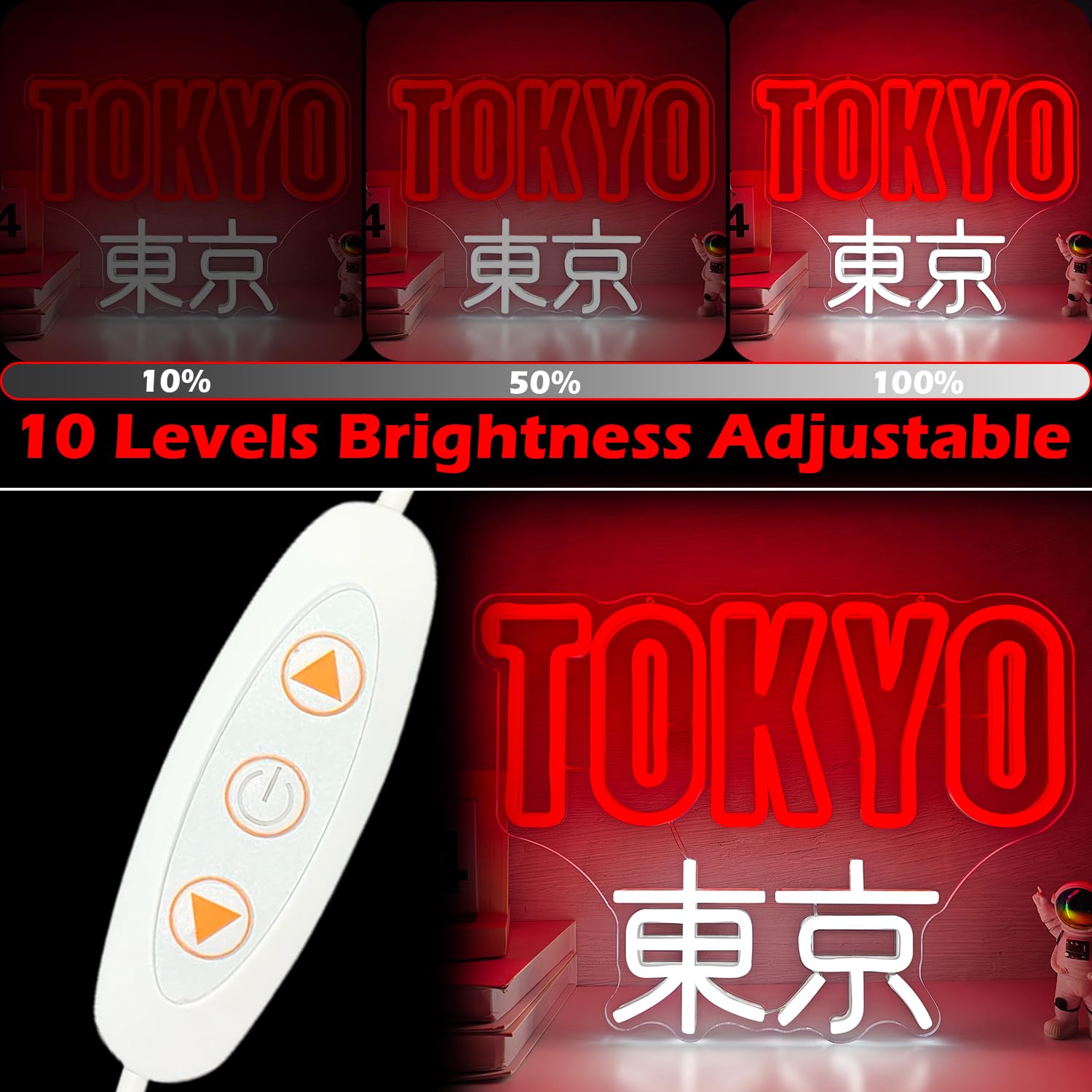 Tokyo Panneau néon japonais à LED pour salle de jeux alimenté par USB - Art japonais Kanji pour chambre à coucher, bar, grotte d'homme, cadeau pour amis