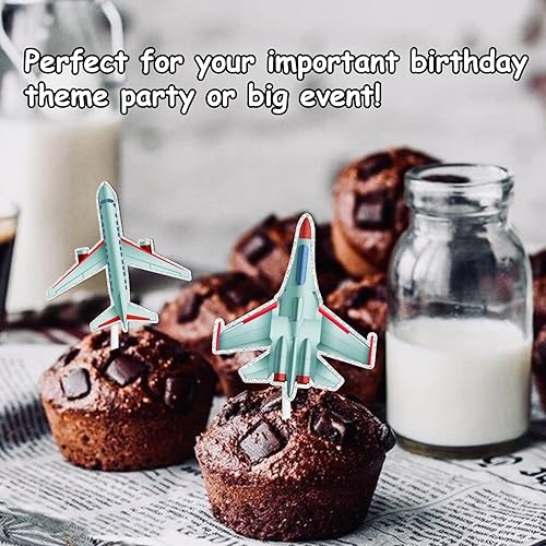 Miniatura 7 de 18 piezas de decoración de postre con purpurina azul, suministros de decoración temática de transporte de avión de la Fuerza Aérea, suministros de