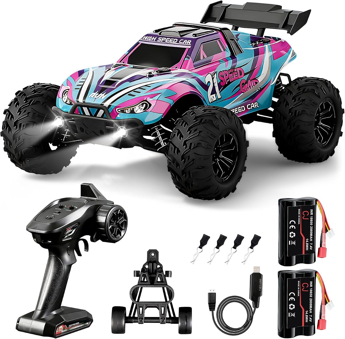 RC Truck, Fast Remote Control Car 1:16 4WD Carbon Brush | for Adult Two Batteries Max30+KPH 2.4GHz Remote Control with No Delay High Speed Off-Road All Terrains RC Car for Enthusiast