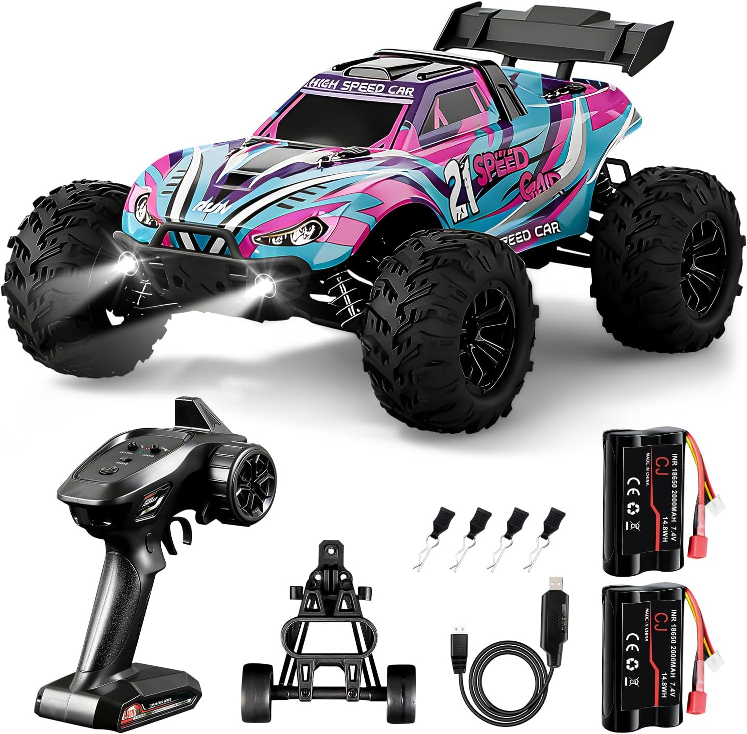 Fast Remote Control Car,Movglow RC Truck 1:16 4WD Carbon Brush for Adult Two Batteries Max30+KPH 2.4GHz Remote Control with No Delay High Speed Off-Road All Terrains RC Car for Professional Enthusiast