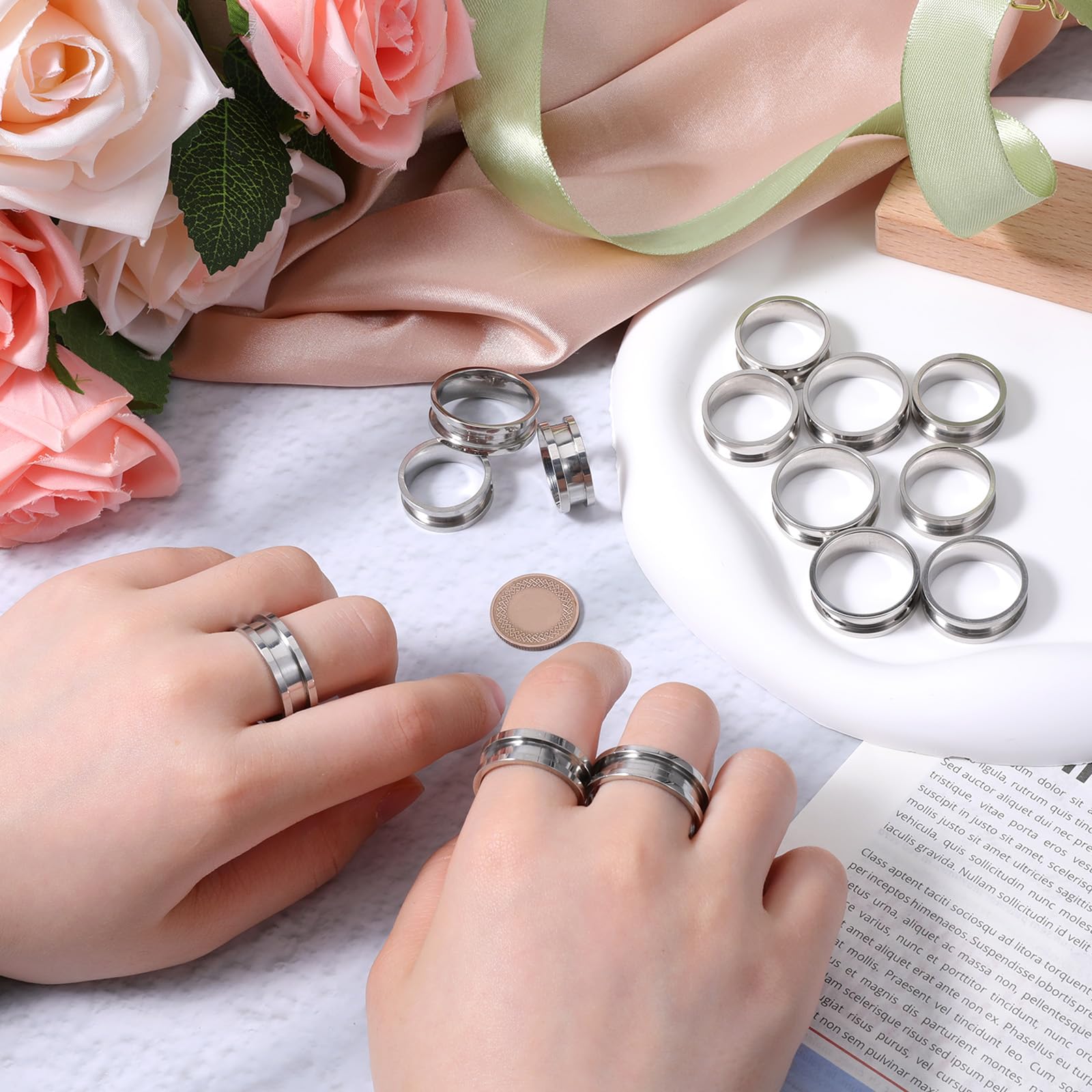 Snapklik.com : Ring Blanks, 14 Pcs Stainless Steel Finger Rings Grooved ...