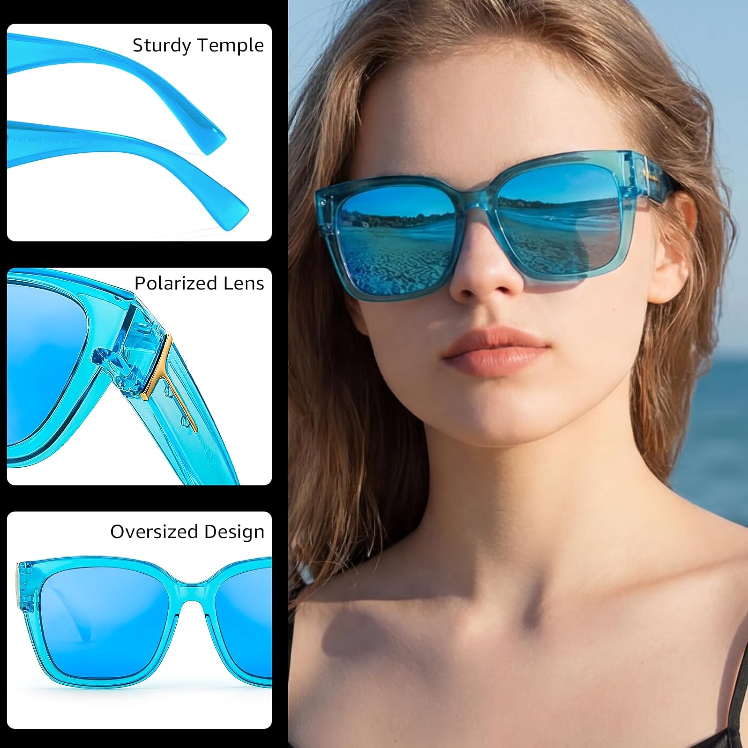 Chicid Oversized Mirrored Fit Over Sunglasses for Men Women, Polarized Square Sun Glasses with UV Protection