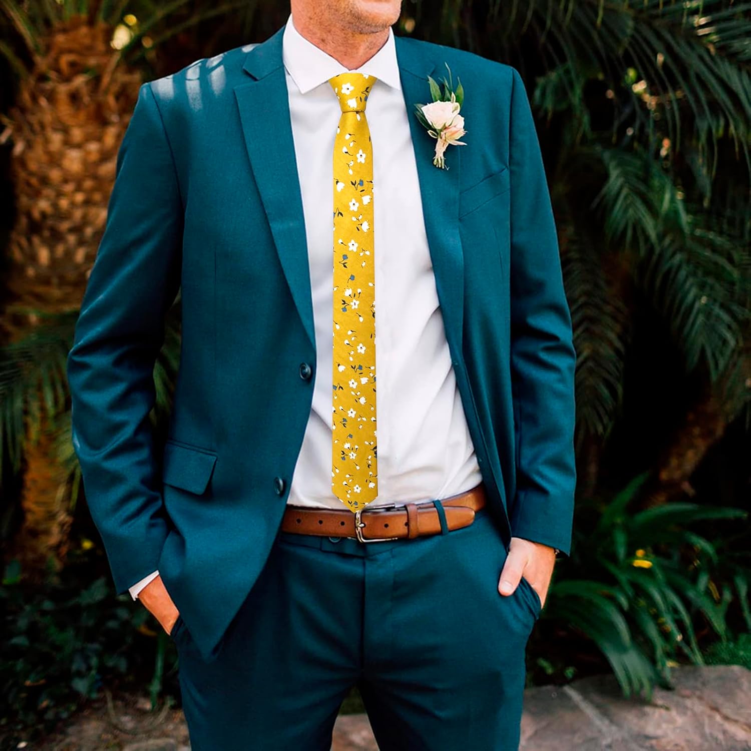 Mantieqingway Men's Cotton Printed Floral Neck Tie Skinny Tie - Image 2