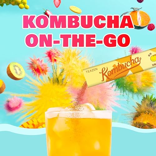 Miniatura 3 de TEAZEN Kombucha Tea Sunset Bliss - Paquete variado de hidratación  20 varillas, 5 sabores (melocotón, mango-guayaba, fresa-kiwi, cítrico, vino