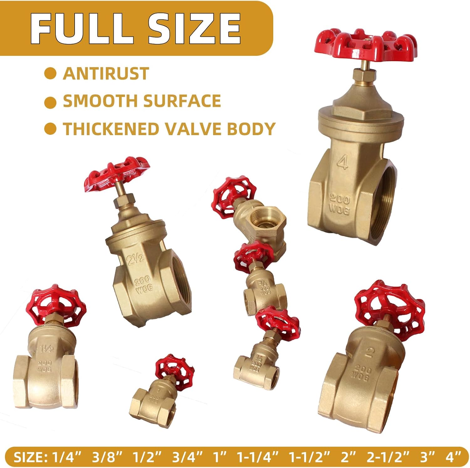 2" NPT Brass Gate Valve, Heavy Duty Female x Female Thread Manual Rotary Sluice Valve with Wheel Handle for Water, Oil, Gas, Industrial Plumbing, and HVAC Systems (2", DN50)