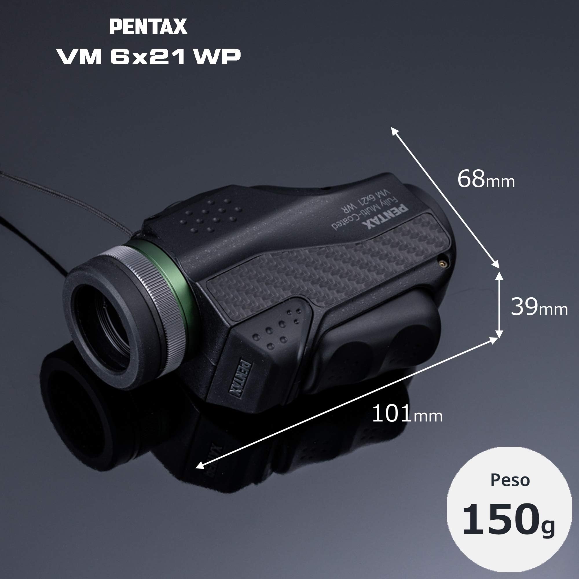 Pentax 63620 Monocular VM 6x21 WP Fácil de Usar con una Sola Mano Visión Brillante y Clara con Alto Contraste y excelente Rendimiento óptico Impermeable hasta 1 m Distancia mínima de Enfoque de 70cm