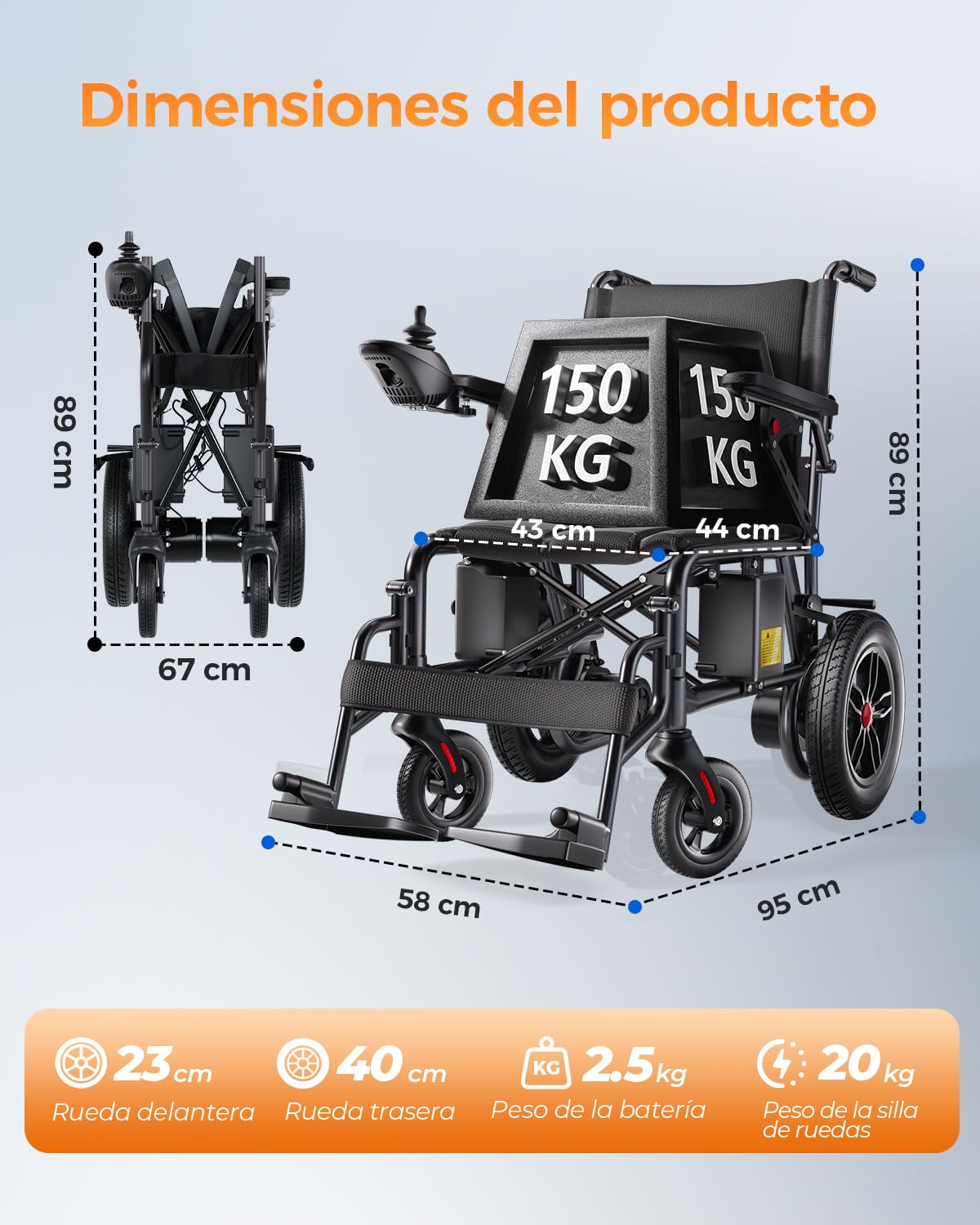 Homyking Silla de Ruedas Eléctrica Plegable Ligera Silla Rueda Eléctrica Pequeña y Estrecha, silla plegable, Patinete Eléctrico para Adultos con Asiento, Mobility Scooter con 500W 25 km