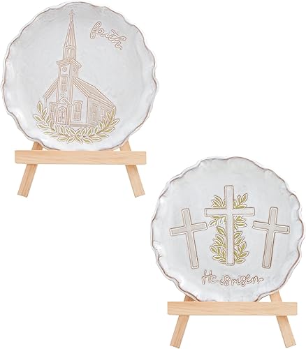 Miniatura 2 de Mud Pie Placa de resorte en caballete, 7.0 in (de) diámetro, iglesia