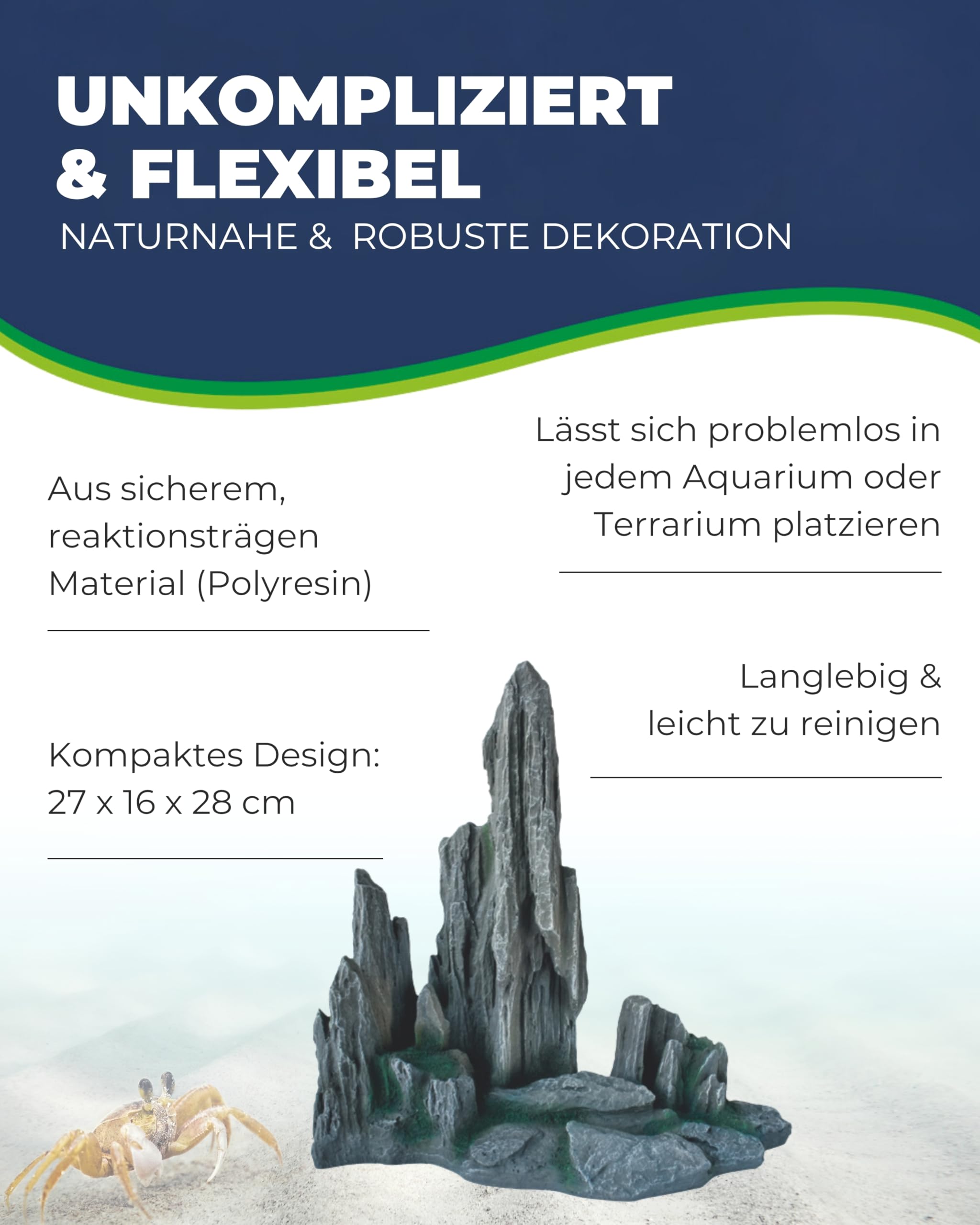 HOBBY Aquaristik Guilin Rock 3 I 27 x 15 x 29 cm I künstlicher Stein für Aquarien I Aquarium Deko I naturgetreue Dekoration für Aquarien und Terrarien I Nachbildung natürlicher Felsen