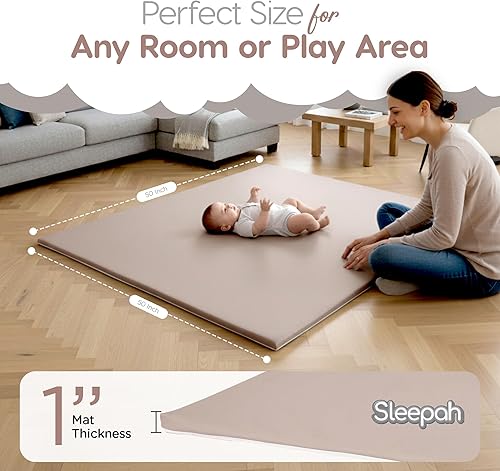 Miniatura 2 de Sleepah Baby Play Mat for Floor (50" x 50") Waterproof Vegan Leather - Easy to Clean w Removable Cover - Mat for Tummy Time - Foam Support w
