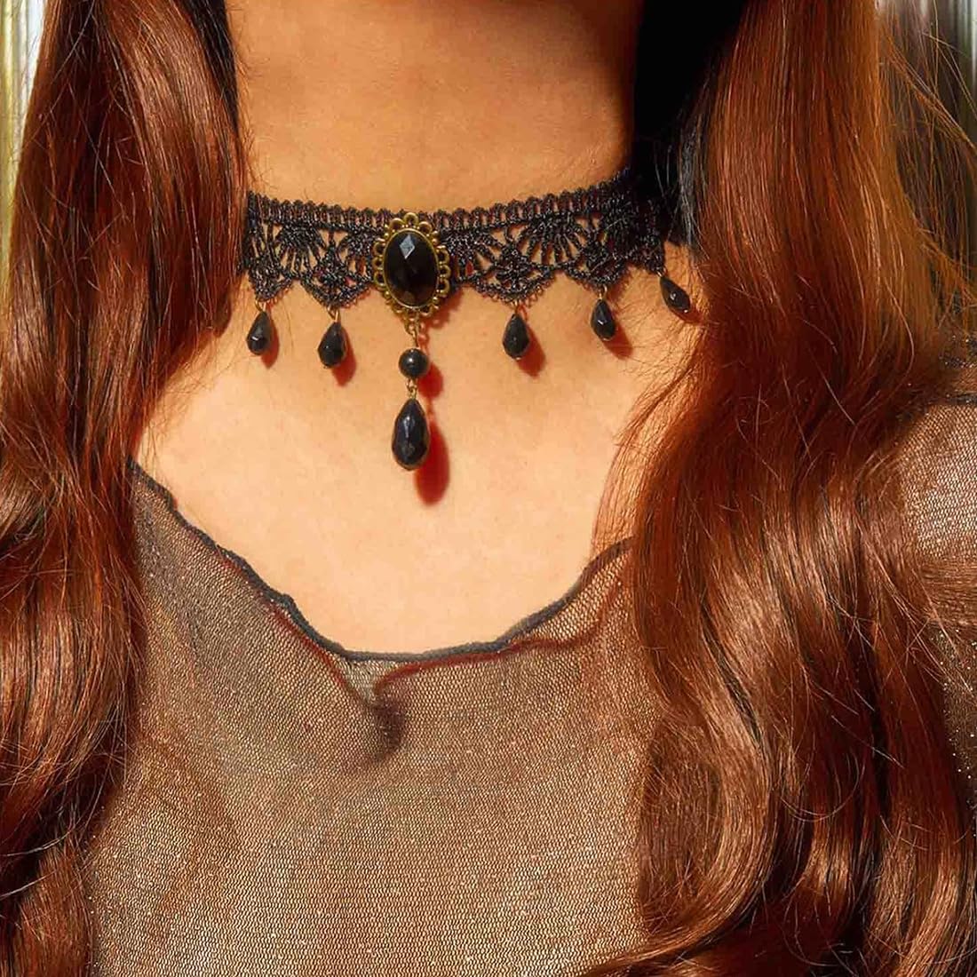 Girocollo Choker Gotica Steampunk con Cristalli, Accessori Vampiro e Pirata Cosplay, Festa Costumi Halloween, Collare per Donne, 2 Pezzi