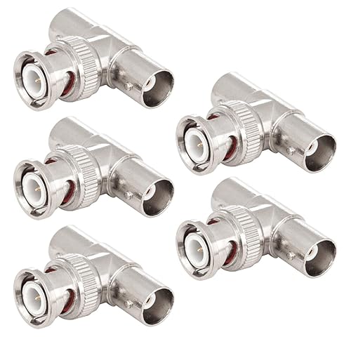 BNC macho a 2 hembras, paquete de 5 conectores de adaptador divisor tipo T, división 1 en 2 salidas para cámara de seguridad, antena HF, cable