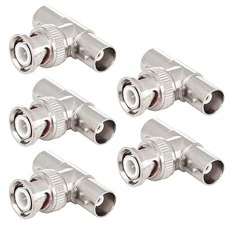 BNC Male to 2 Female, 5 Pack T Type Splitter Adapter Connector, Split 1 in 2 Out for Security Camera, HF Antenna, Coaxial Cable