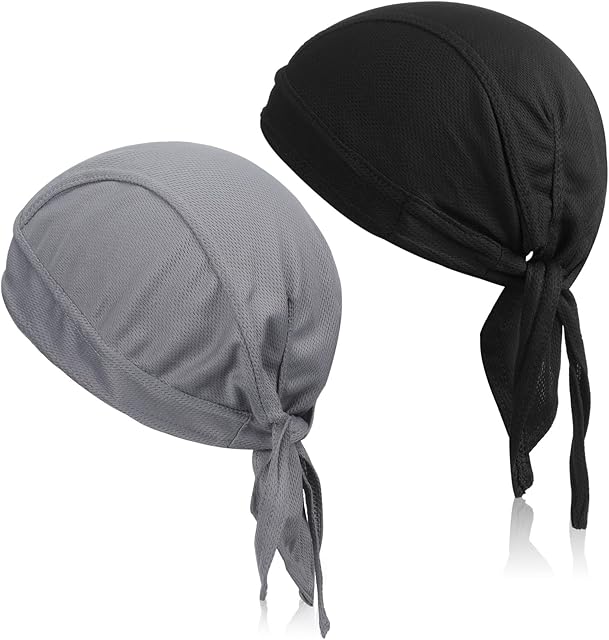 Jeere 2 Pcs Bandana for Men Skull Cap Sports Bandana Breathable Cycling Sun Protection Adjustable Durag Pirate Bandana Headband Hat Cycling Caps Under Helmet Cycling Beanies for Men Women