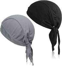 2 Men Bike Caps Breathable Adjustable Cycling Head Scarf Sun Protection Under Helmet, black and grey, One size