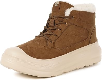 Eagsouni Snow Boots for Women Men Platform Suede Leather Winter Shoes Warm Fur Lined Ankle Booties Water Resistant Lace Up Outdoor Sneakers