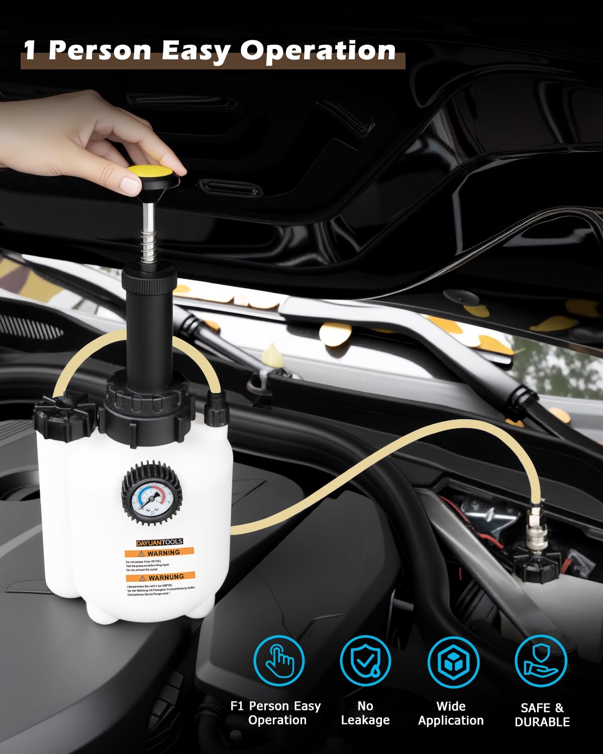 DAYUAN Dispositivo de purga de frenos de 3 L con depósito de aspiración de 1 L para E20 (45 mm de diámetro) | Purgador de frenos para cambio de líquido de frenos, ideal para coches, motocicletas y talleres de hobby