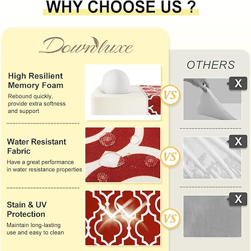 Miniatura 5 de downluxe - Juego de 4 cojines cuadrados impermeables para sillas de exterior y muebles de patio, con correas, de espuma viscoelástica, para asiento