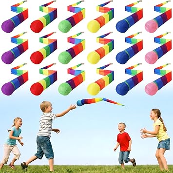 18Pcs 37.4 Inch Throw and Catch Balls with Rainbow Tail for Kids