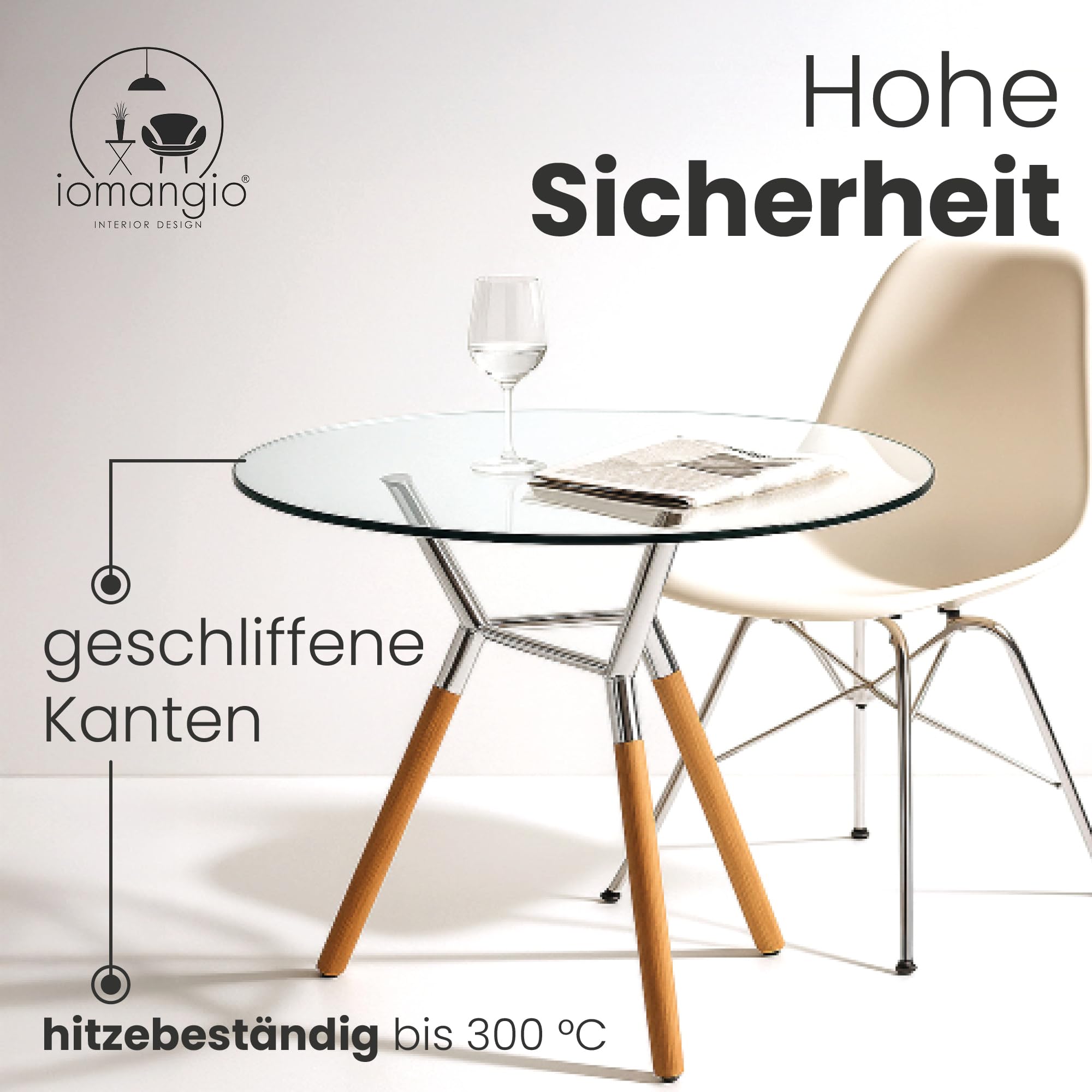 Glasplatte Rund Ø 50 cm | transparente Tischplatte aus gehärtetem ESG-Sicherheitsglas | 8 mm dick – Ideal für DIY-Projekte, Glastische und als Kamin Glasplatte