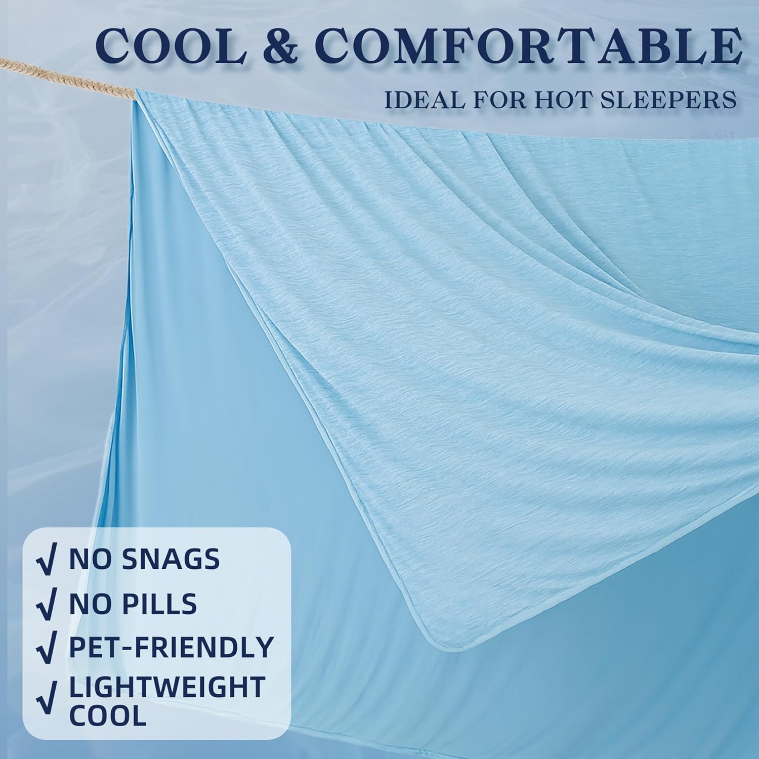 DOWNCOOL Cooling Blanket King Size, Blue Summer Blanket for Hot Sleeper and Night Sweats, Lightweight Soft Q-Max>0.4 Arc-Chill Cool Blanket - Image 5