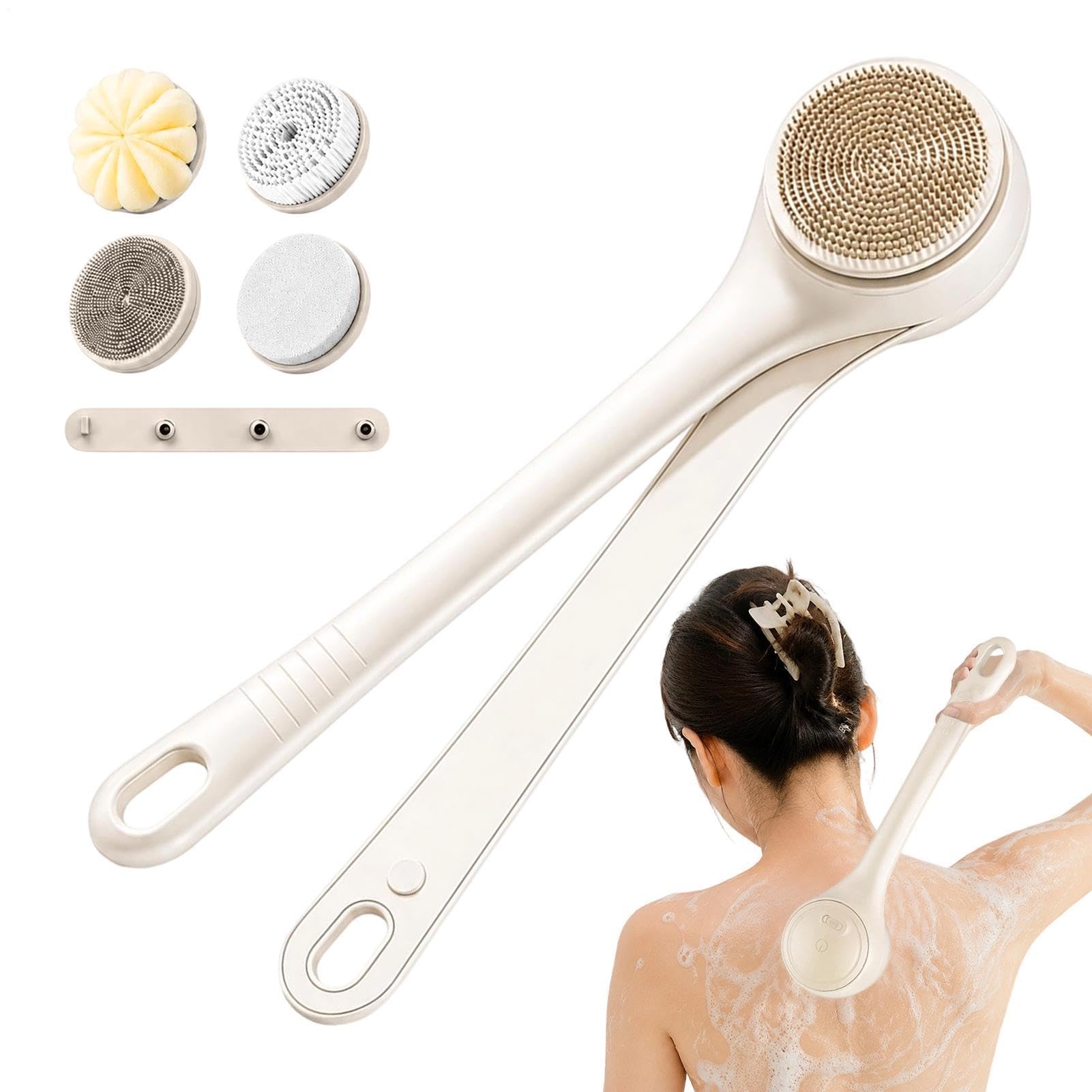 Scrubber Elettrico per la Schiena da Doccia Scrubber Rotante Per Gambe A 2 | Spazzola Scrub Per Corpo Impermeabile Con Doppia Impugnatura Bagno Spa e Cura Quotidiana della P