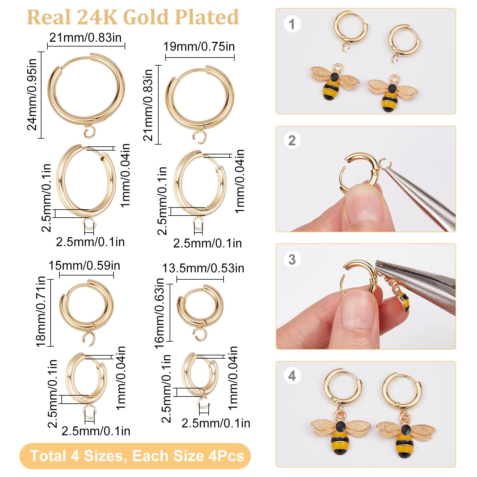 20 Ganci Per Orecchini Fai Da Te – Cerchi Ovali In Ottone Placcato Oro 18K, Con Chiusura A Scatto, 16x12.5mm – Base Per Bigiotteria