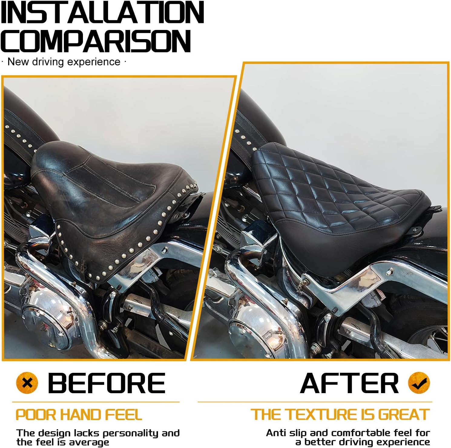 Motorcycle Driver Seat Pillion Seat Fit For Harley Softail Heritage Classic FLSTC Softail Deluxe FLSTN 2006-2017, Front Driver Cushion Solo Seat fit for Harley Softail Driver Seat Black