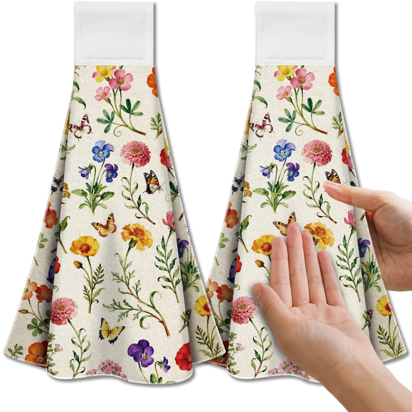 CUTHOLLOW 2 Pcs Vintage Botanical Hanging Kitchen Towels with Loop