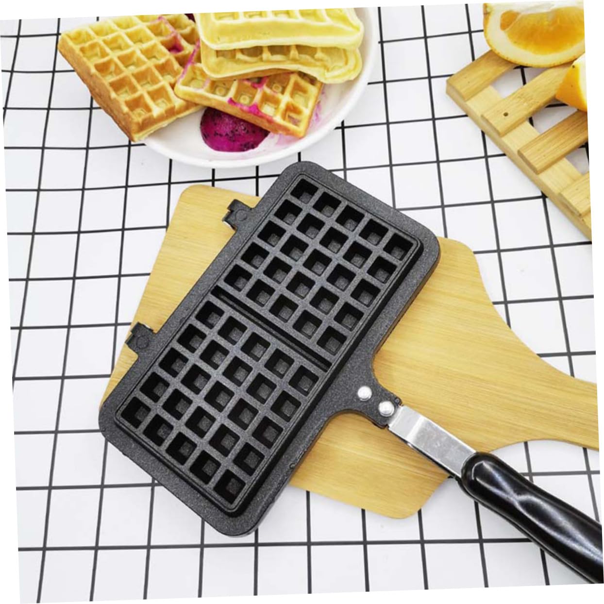 Stampo Facile da Pulire in Alluminio Pressofuso Antiaderente per Waffle Nero per Uso Domestico e Preparazione di Dolci Fatti in Casa