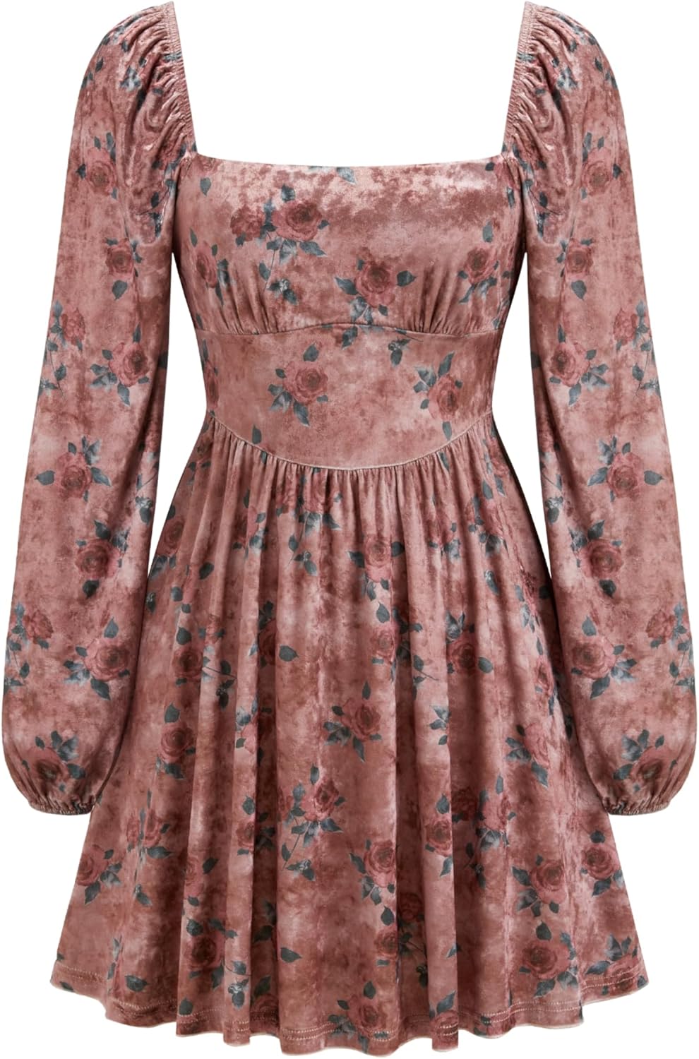 CIDER Womens Floral Velvet Dress Square Neck Long Sleeve Mini Dress