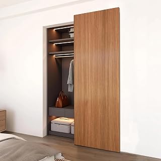 JUBEST 32" Concealed Barn Door Hardware Kit with Soft Close Mechanism, Wall Mounted Invisible Sliding Door Track for Opening Width 24" to 28", Hidden Barn Door Hardware Kit, Door Needs Groove