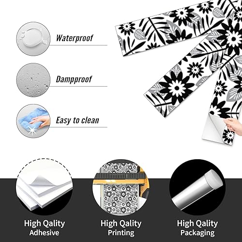 Miniatura 7 de Calcomanías autoadhesivas con patrón en blanco y negro, 13 unidades, diseño de elevadores de escaleras de vinilo para escaleras, 7.1 x 39.4 pulgadas