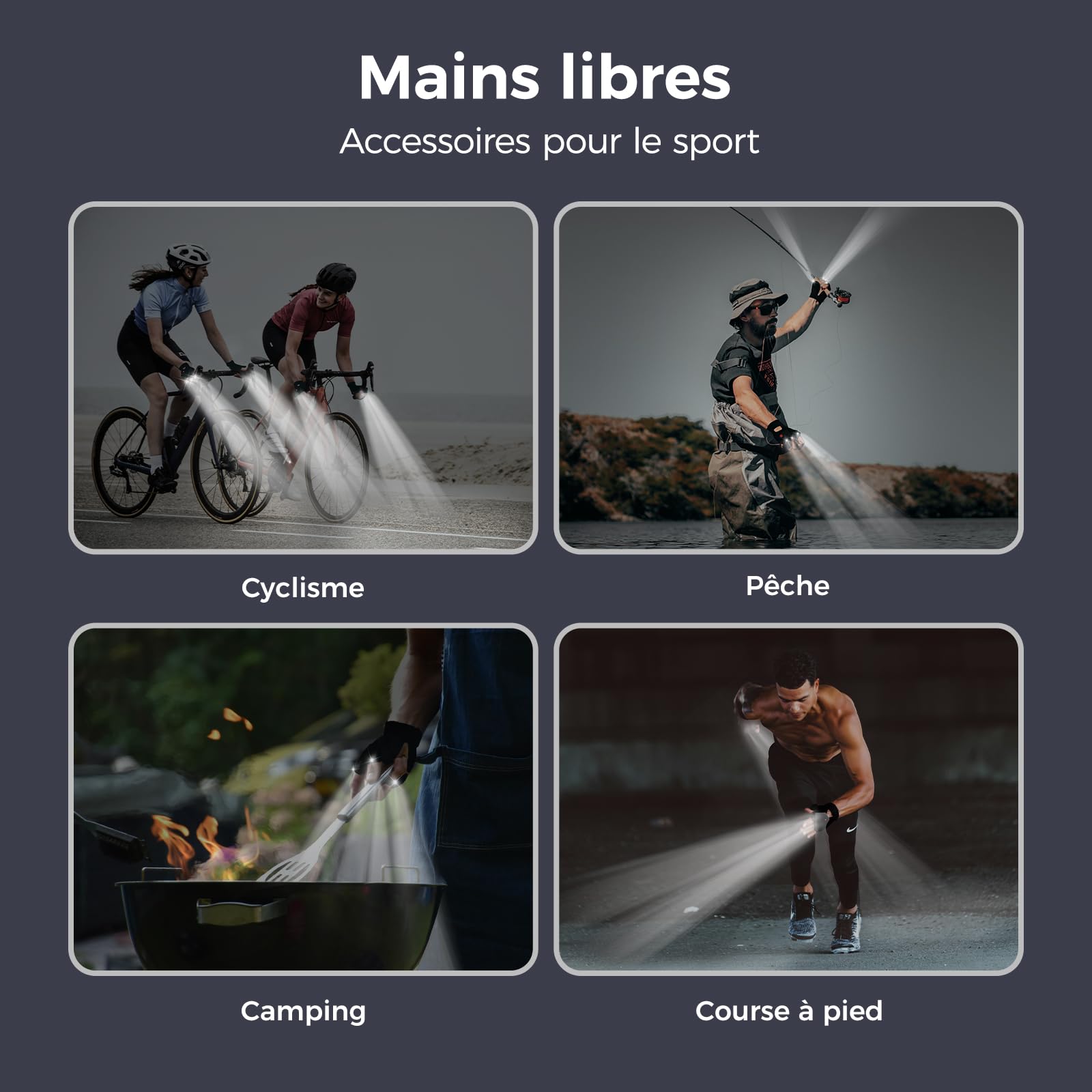 WELKIN Gants à LED avec lumière, lumières rechargeables, cadeaux pour hommes, lumières sans mains pour la pêche, longue autonomie