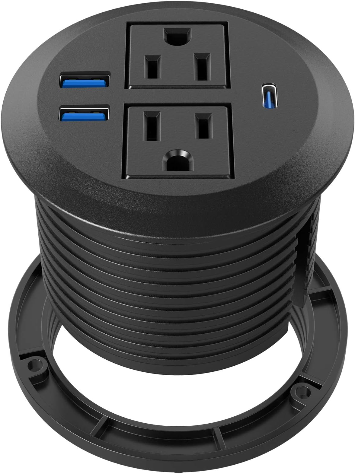 Desktop Power Grommet with PD 20W Fast Charging USB C,Recessed Power Socket with 2 AC Outlets,Flush-Mount Power Grommet with 3 USB Charging Ports