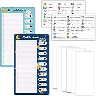 2PCS Tableaux de Routine pour Enfants - To Do List, Planning des Tâches, Tableau de Comportement et Organisateur de Routine avec Listes Détachables pour Enfants