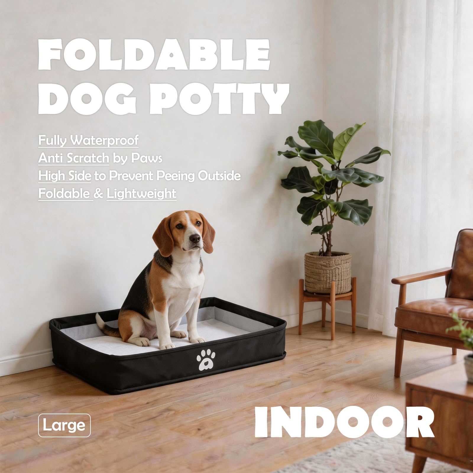 MEEXPAWS Plateau pliable pour tapis d'urine pour chien, base haute, bac à litière d'intérieur pour grand chien, 83 x 55 cm, entraînement anti-fuite, pot facile à nettoyer