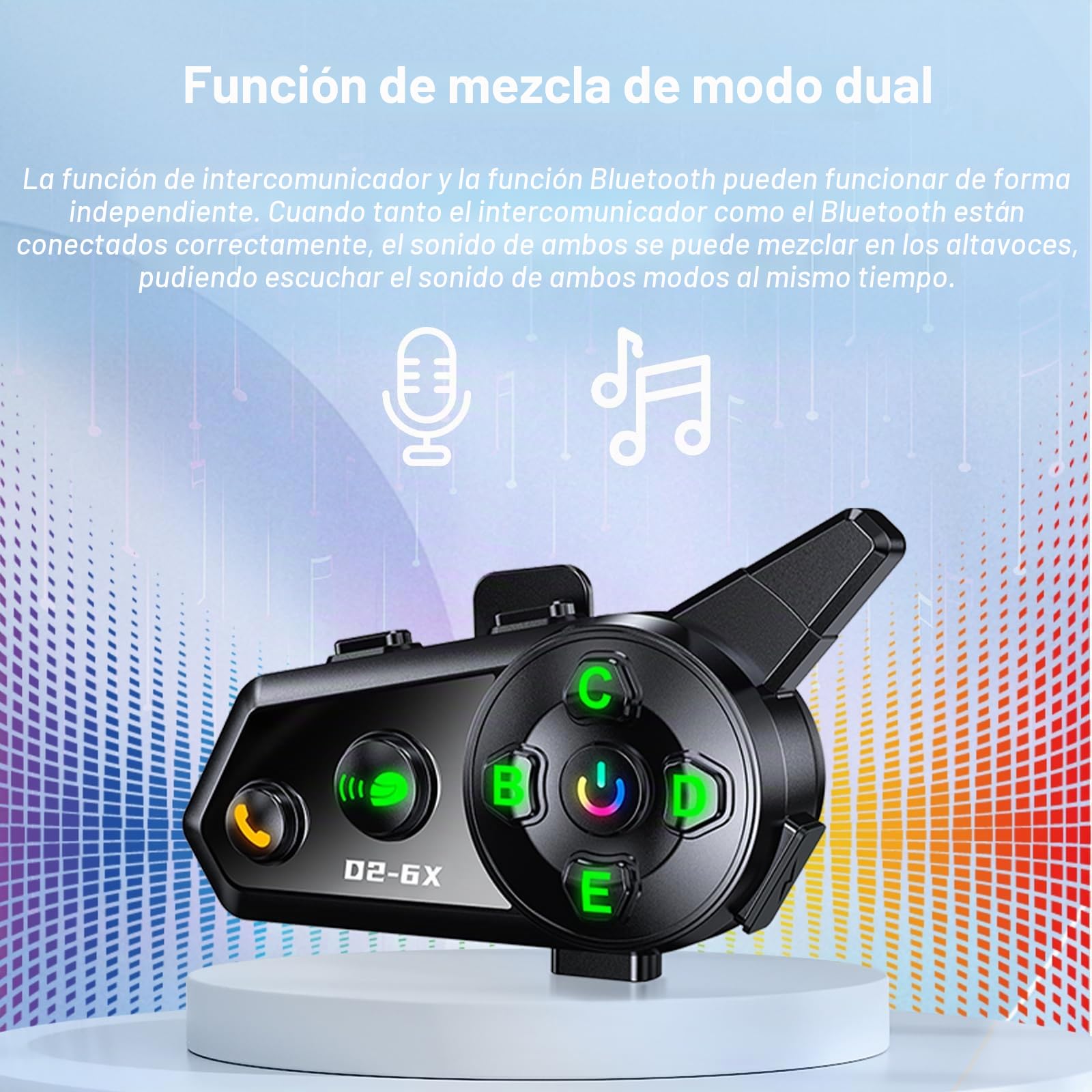 Intercomunicador Casco Moto Bluetooth Auriculares Casco Moto con Doble Chip para Audio Multitarea Manos Libres Auriculares 1-6 Motoristas de 1000m, Sistema Comunicación con Compartir Música IPX6