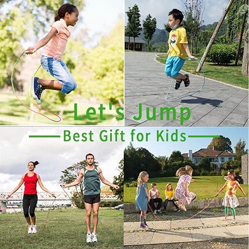 Miniatura 7 de EGOSKY Cuerda de saltar para niños, 7.2 pies, ajustable, de algodón, con mango de madera, para niños y niñas, actividades al aire libre